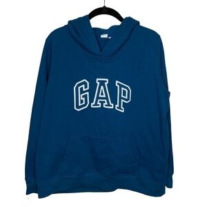 Gap Womens Pullover Hooded Sweatshirt XL Blue Patch Hoodie GUC